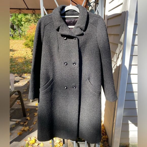 Vintage 60s Shagmoor Black Boucle Wool Double Breasted Car Coat Overcoat M - Picture 1 of 15